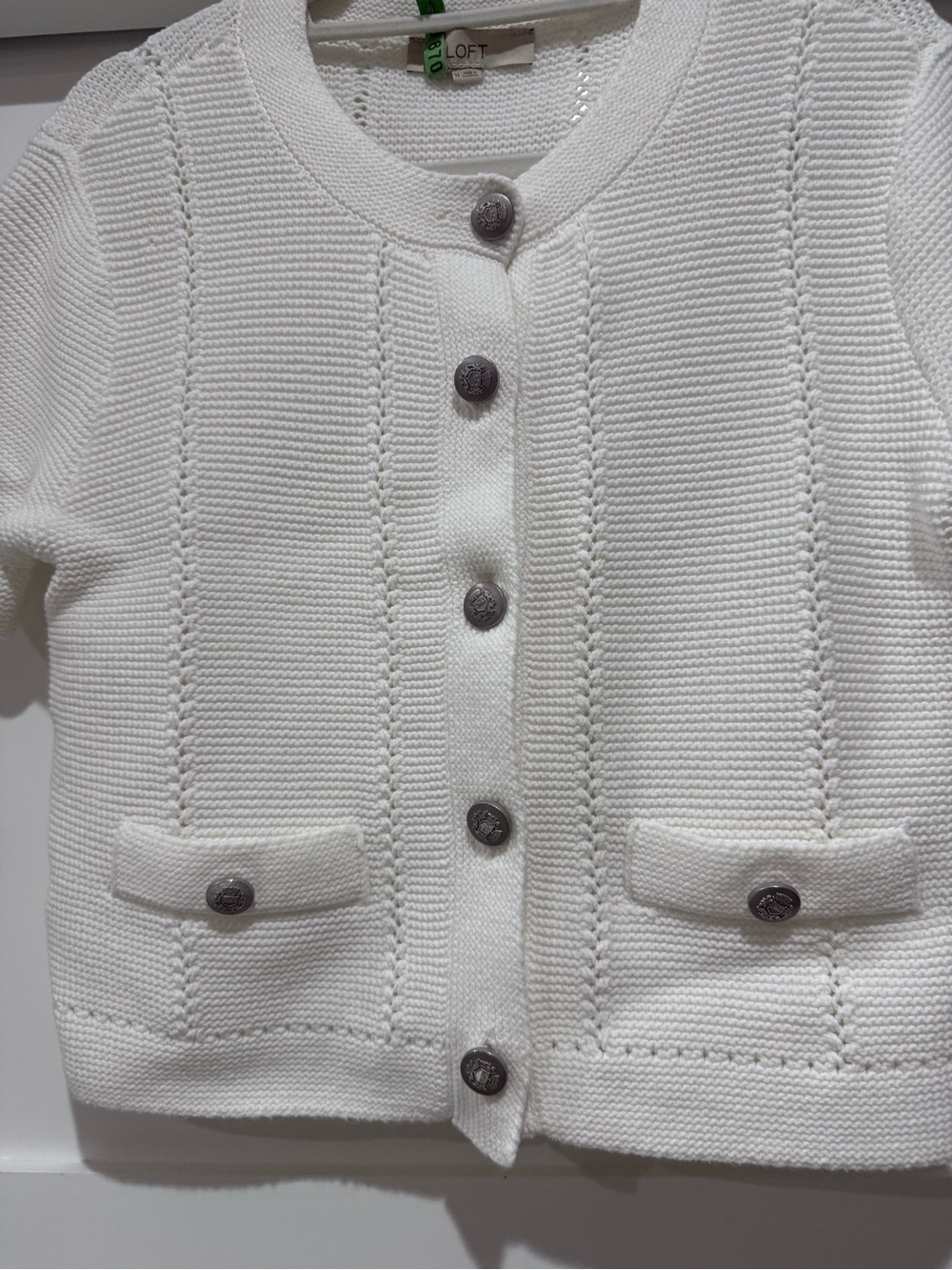 Loft White Short Sleeve Cardigan. Size Medium - Picture 4 of 7